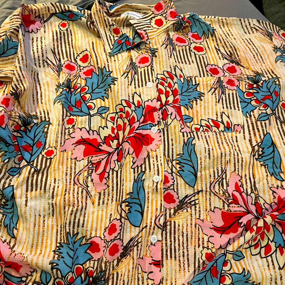 Oversized button down short sleeved shirt, beach coverup,